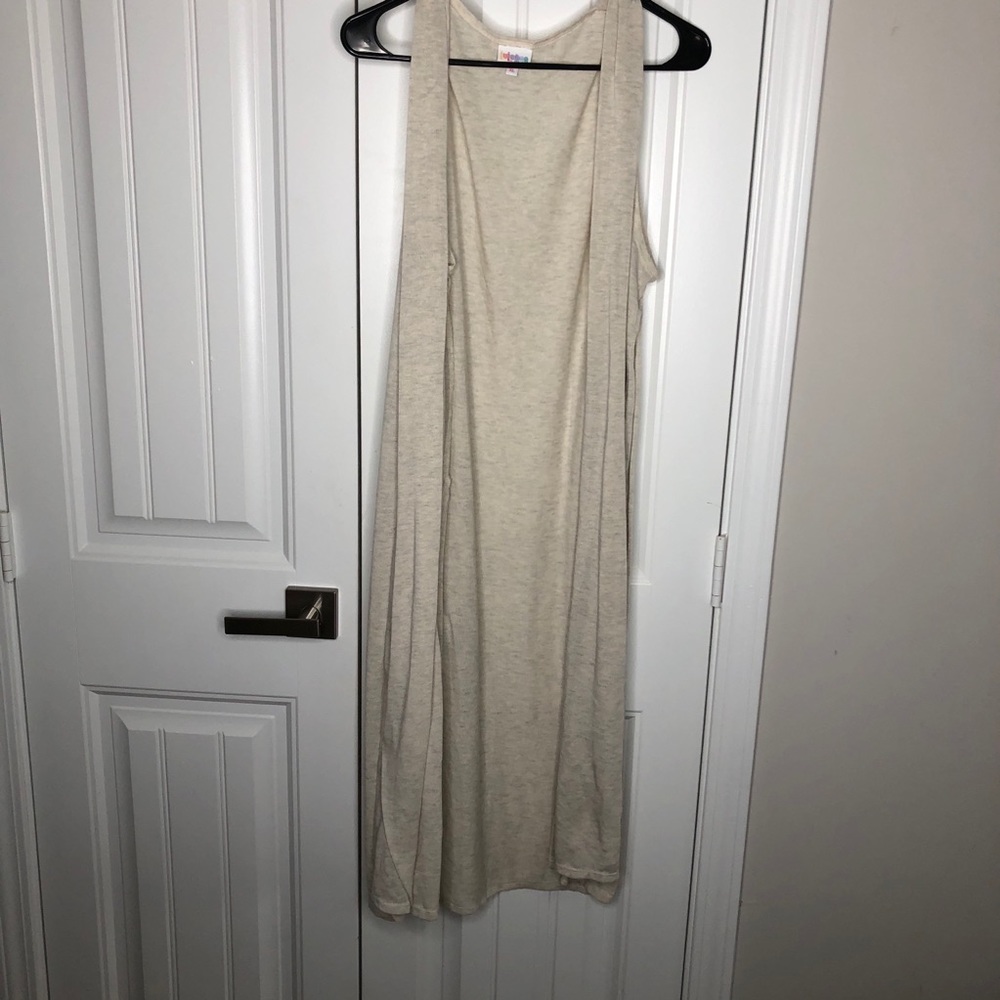 Lularoe Joy Tan/Cream Long Vest Size XL